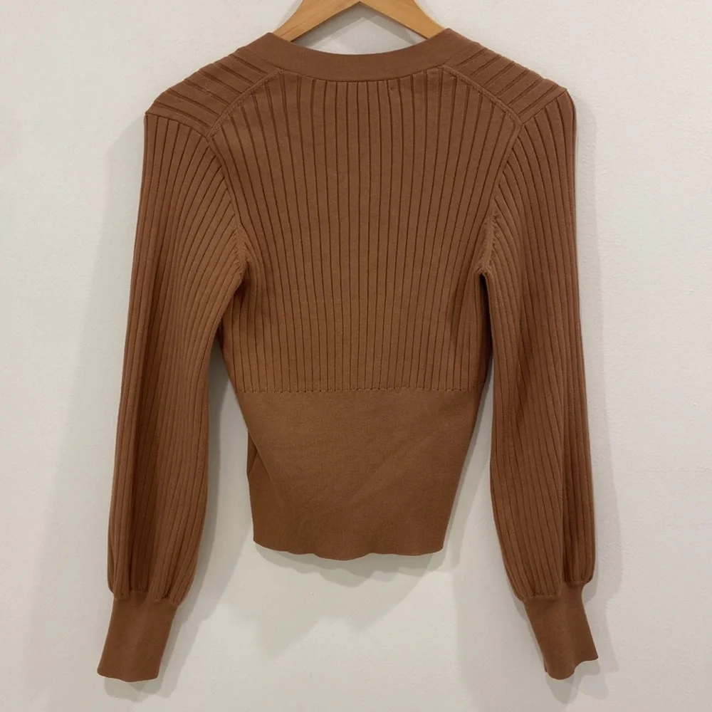Madewell Rust Brown Ribbed V-Neck Button Cardigan - Picture 8 of 9
